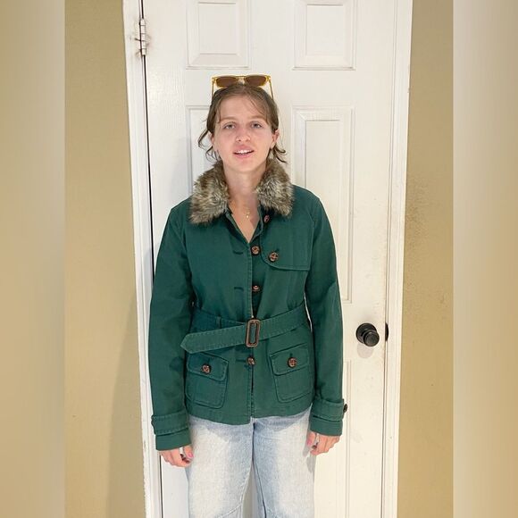 Vintage Gap barn jacket with fur collar and quilted vest liner in green Retro M - Picture 11 of 12